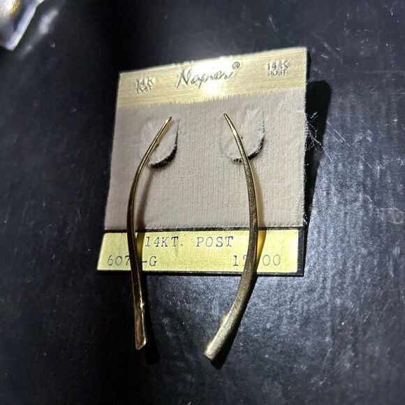 Vintage 2-1/4" Napier Signed Gold-Tone Bar Stick Drop Earrings with 14K Post - Picture 3 of 4